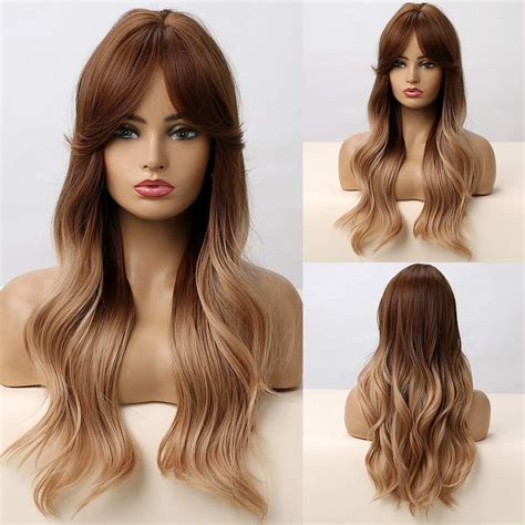 Haircube Brown Ombre Wigs Long Curly Wig Strawberry Blonde Hair Wigs