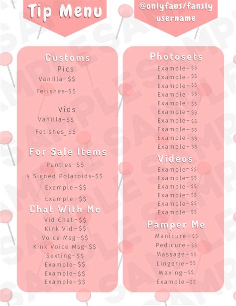 Editable Onlyfansfansly Tip Menu Red Lollipop Etsy