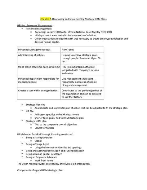 Chapter 2 Developing And Implementing Strategic Hrm Plans Personnel