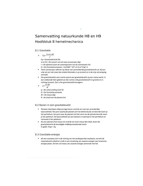 Samenvatting Natuurkunde H8 En H9 Samenvatting Natuurkunde H8 En H