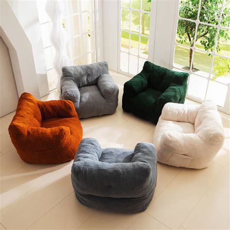 Maxyoyo Sherpa Bean Bag Chair Boucle Tufted Bean Bag Couch Dusty Blue Maxyoyo