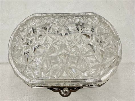 Antique French Cut Crystal Jewelry Box Hand Cut Glas Gem