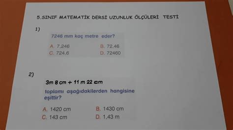 5 sınıf uzunluk ölçüleri soruları Bulbulogretmen matematik uzunluk