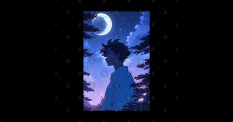 Anime Moon Boy With Cresent Moon In Night Sky Moon Lover Anime Moon