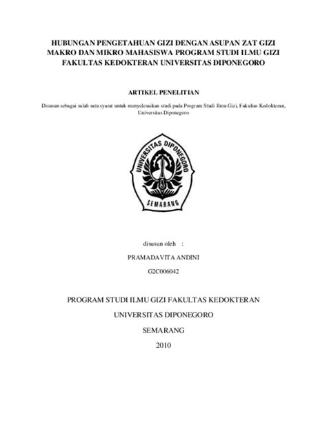 Pdf Hubungan Pengetahuan Gizi Dengan Asupan Zat Gizi Makro Dan Mikro