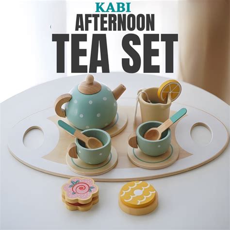 Kabi Wooden Afternoon Tea Set Pretend Play Toys Blue Elephant Ph