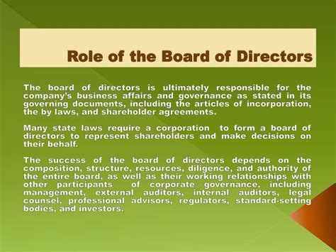 PPT - Board of Directors Roles and Responsibilities PowerPoint Presentation - ID:260833