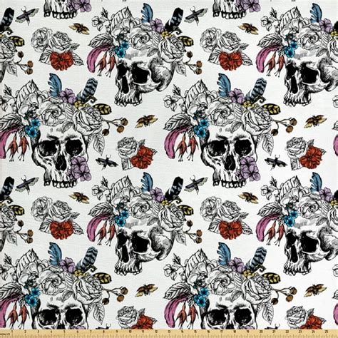 Gothic Fabric By The Yard Day Of The Dead Inspired Human Skulls Design