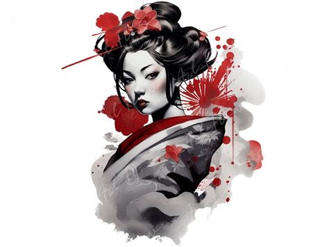 Geisha Watercolor Clipart Bundle Japanese Inspired Geisha Png