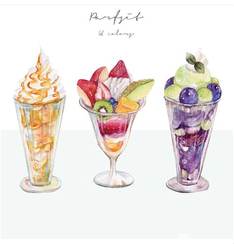 Korean Cafe Dessert Illustration Parfait Desserts Sweet Drawings