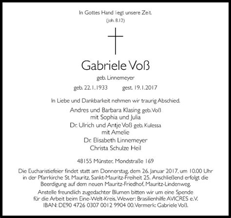 Traueranzeigen Von Gabriele Vo Trauer Ms