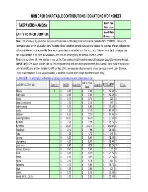 Fillable Non Cash Charitable Contributions Donations Worksheet Fill