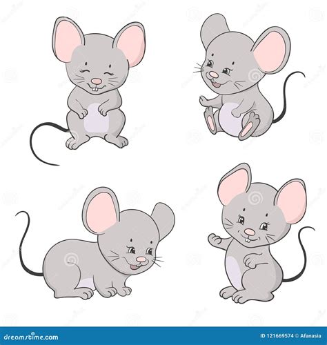 Set Of Cute Little Cartoon Mice Vector Mouse Collection Stock Vector