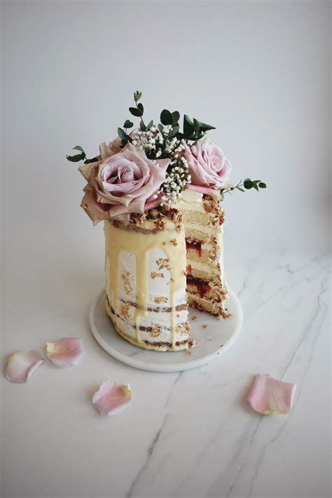 Rhubarb And Rose Naked Cake With Coconut Buttercream Butter And