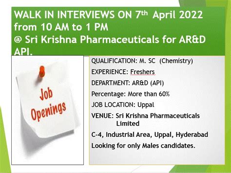 Sri Krishna Pharmaceuticals Walk In Interview For Freshers M Sc