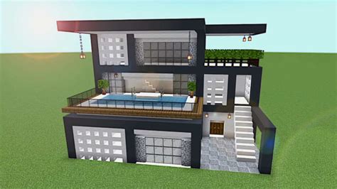 【マイクラ建築】プール付きの豪邸、モダン建築 Minecraft Build マイクラ（minecraft）動画まとめ