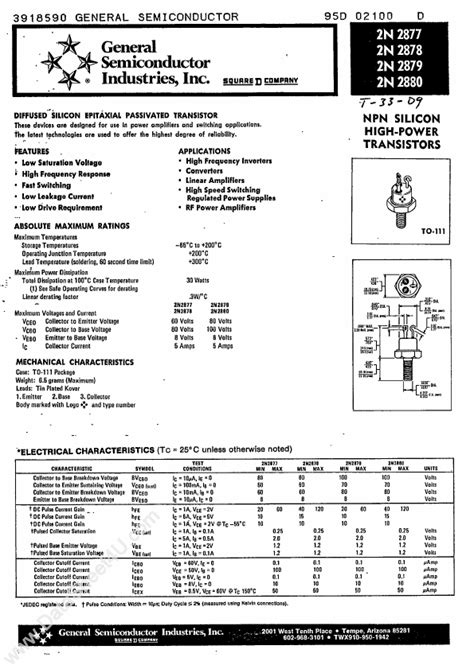 2N2879 Transistors Datasheet Distribuidor Stock Y Mejor Precio