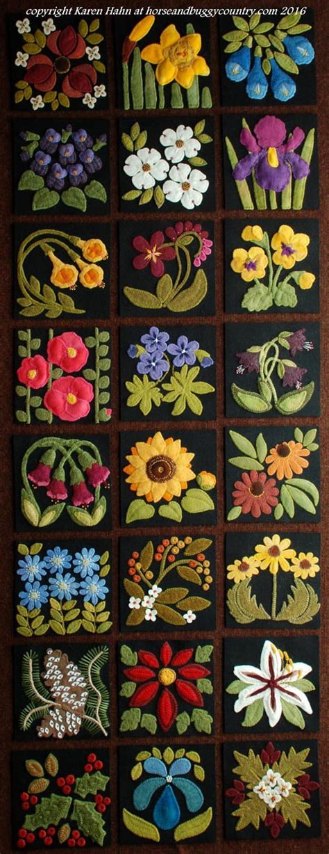 Wool Applique Patterns Kits For All 24 Floral Quilt Blocks For The