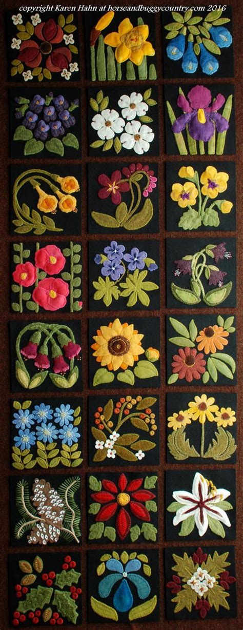 Wool Applique Patterns Kits for ALL 24 Floral Blocks for the four Seasons of Flowers Wool Quilt ...