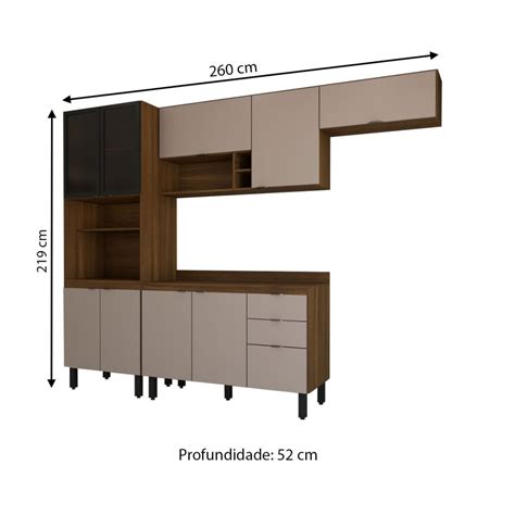 Cozinha Completa Alice Portas Gavetas Marrom Nude Panorama Móveis