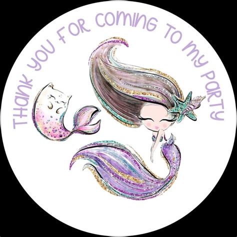 Mermaid Party Stickers Sweetcone Party Bag Thank You Stickers Etsy