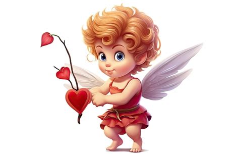 Joli Dessin Animé Cupidon Avec Des Cœurs Petit Ange Avec Des Ailes