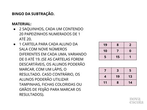 Bingo Da Subtra O Planos De Aula Plano De Aula Matematica Adi O E The