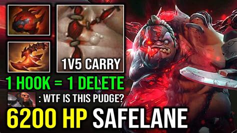 How To 1v5 Carry Safelane Pudge With 6900 HP Max Heap Strength 1v5 No