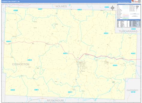 Coshocton County OH Zip Code Wall Map Basic Style By MarketMAPS MapSales