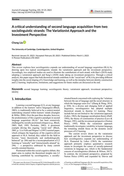 Pdf A Critical Understanding Of Second Language Acquisition From Two