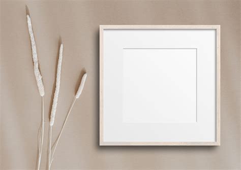 Frame Mockup Birch Wood Square Photo Frame Styled Thin Frame