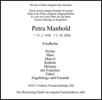 Traueranzeigen Von Petra Manhold Trauer In NRW De