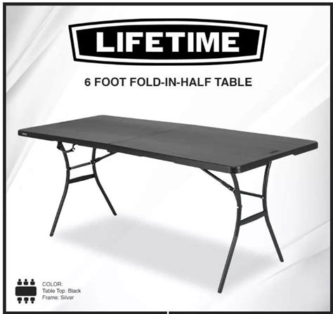 Lifetime Ft Fold In Half Table Black Furniture Home Living