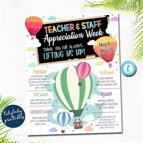 Editable Lift Us Up Teacher And Staff Appreciation Week Itinerary Poster Digital File