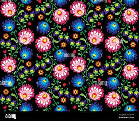 Polish Folk Art Vector Pattern With Flowers Wycinanka Lowicka