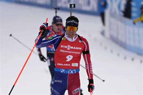 Biathlon Quentin Fillon Maillet deuxième en Coupe du monde derrière l