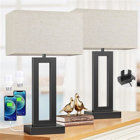 Cream And Black Modern Bedside Lamps 22 Tall Touch Usb Ca 3 Way