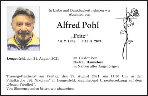 Traueranzeigen Von Alfred Pohl Augsburger Allgemeine Zeitung