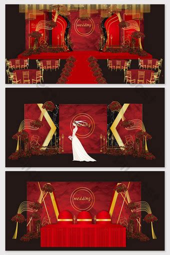 Modern Simple European Style Luxury Red Gold Wedding Renderings