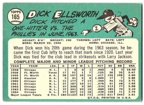 Topps Baseball Dick Ellsworth Vg Ex Ebay