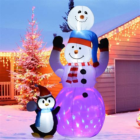 Coolmade Ft Christmas Inflatables Snowman And Penguins With Rotating