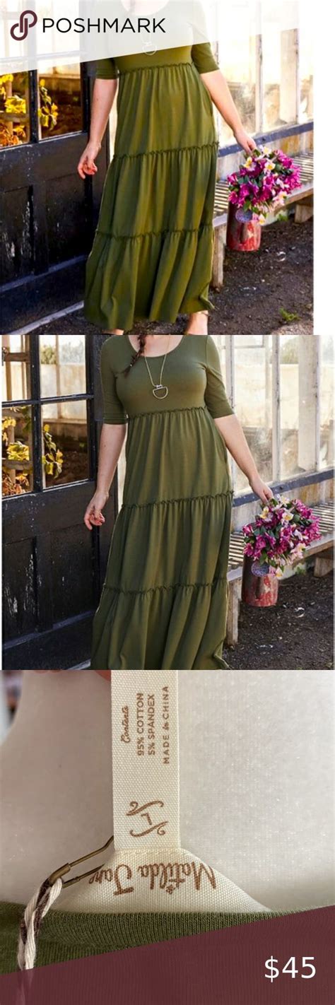 Matilda Jane Olive Green Maxi Tier Dress Short Sleeves Large NWT Tier