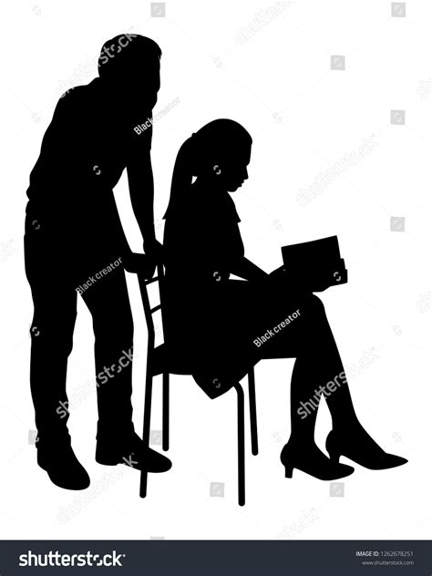 Man Woman Reading Book Together Silhouette Vector De Stock Libre De