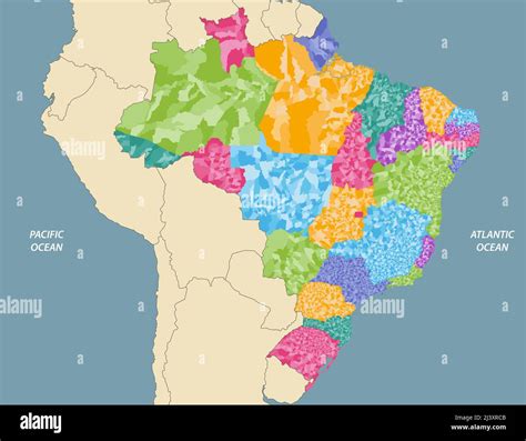 Brazil states and municipalities vector high detailed map with ...