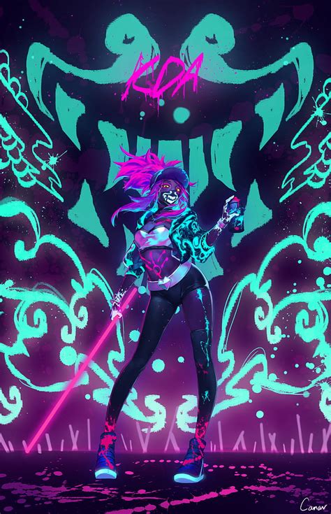 Hd Wallpaper Women League Of Legends Kda Akali Neon Yellow Eyes Purple Hair Wallpaper Flare