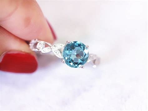 14k White Gold 65mm Round Topaz Ring Diamonds By Lovegemarts