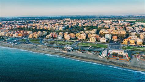 Lido Di Ostia Famous Italian Sandy Beach Aerial Panorama Stock Image