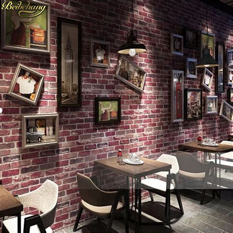 Beibehang Retro Nostalgic 3D Stereo Brick Wallpaper Cafe Bar Restaurant