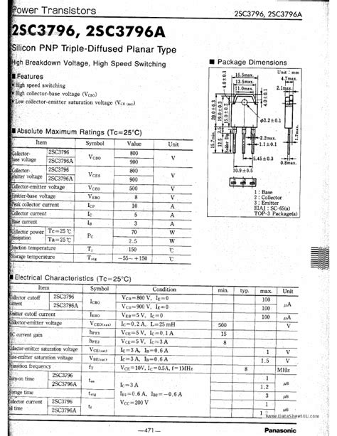 2sc3796a Panasonic Semiconductor Transistor Hoja De Datos Ficha