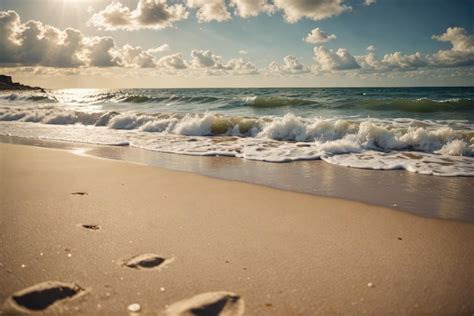 Ondas suaves acariciam uma praia de areia sob um céu cheio de nuvens